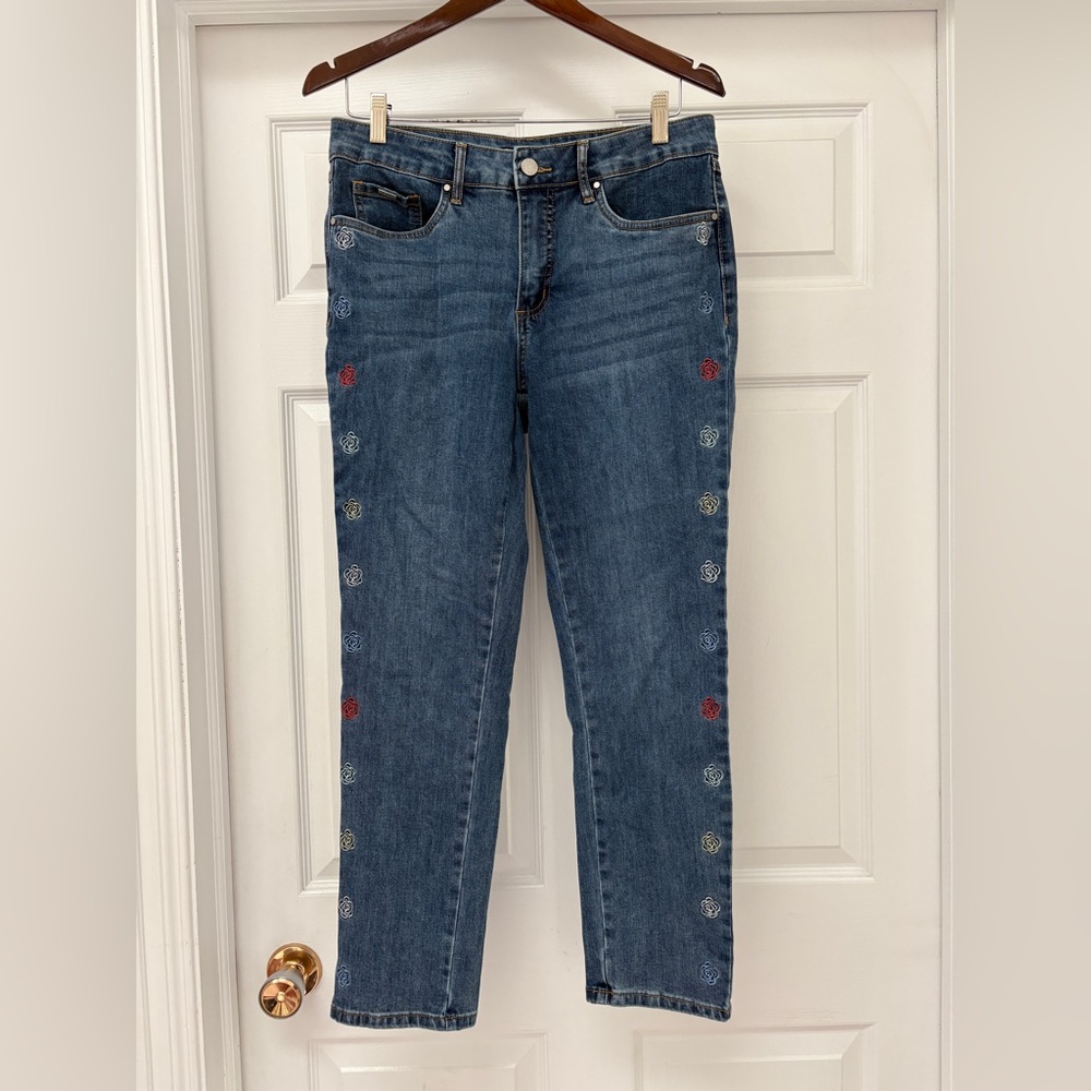 FDJ Floral Embroidered Straight Leg Jeans ladies size 8